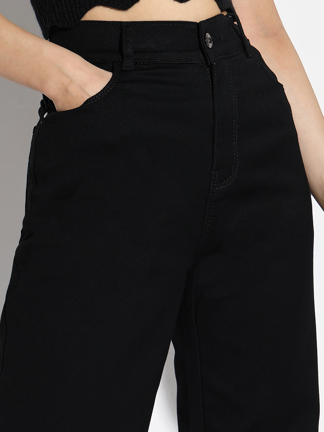 Black Cotton Comfort Straight Fit Acid Wash Stretchable Jeans