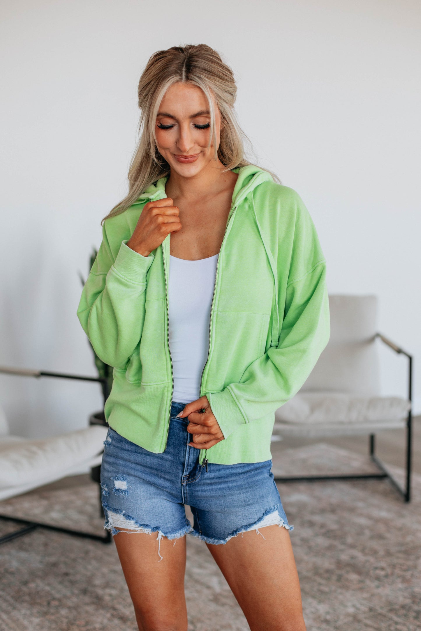 Maxwell Washed Zip-Up Hoodie - Kiwi