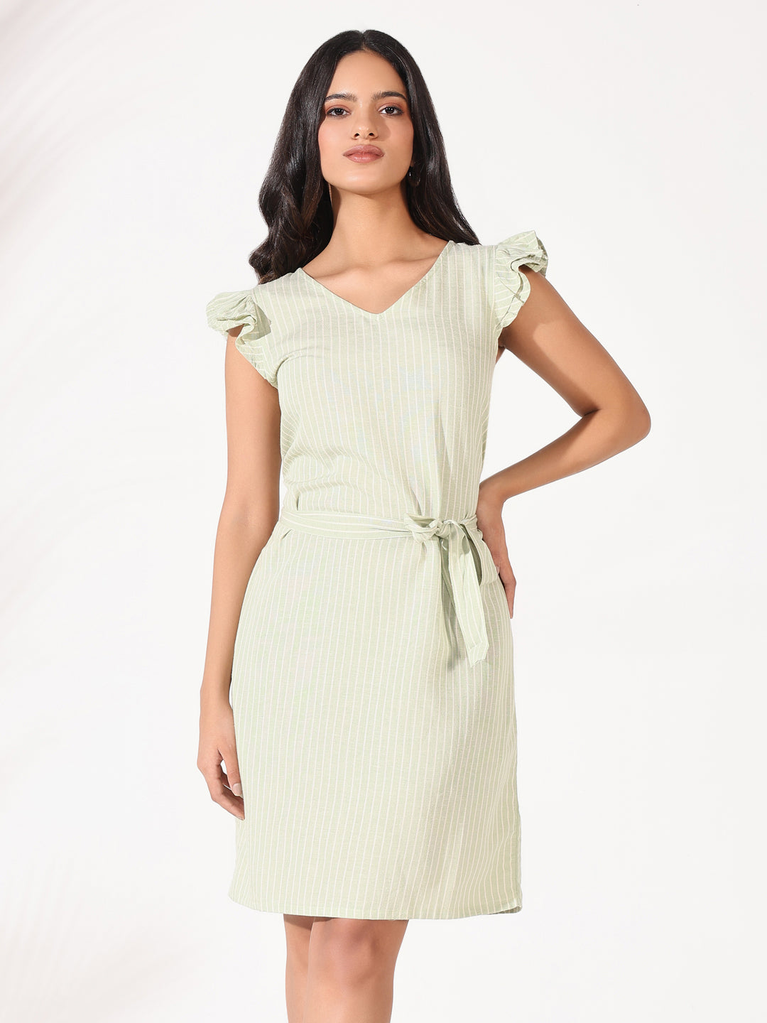 Green Cotton Striped Bodycon Dress