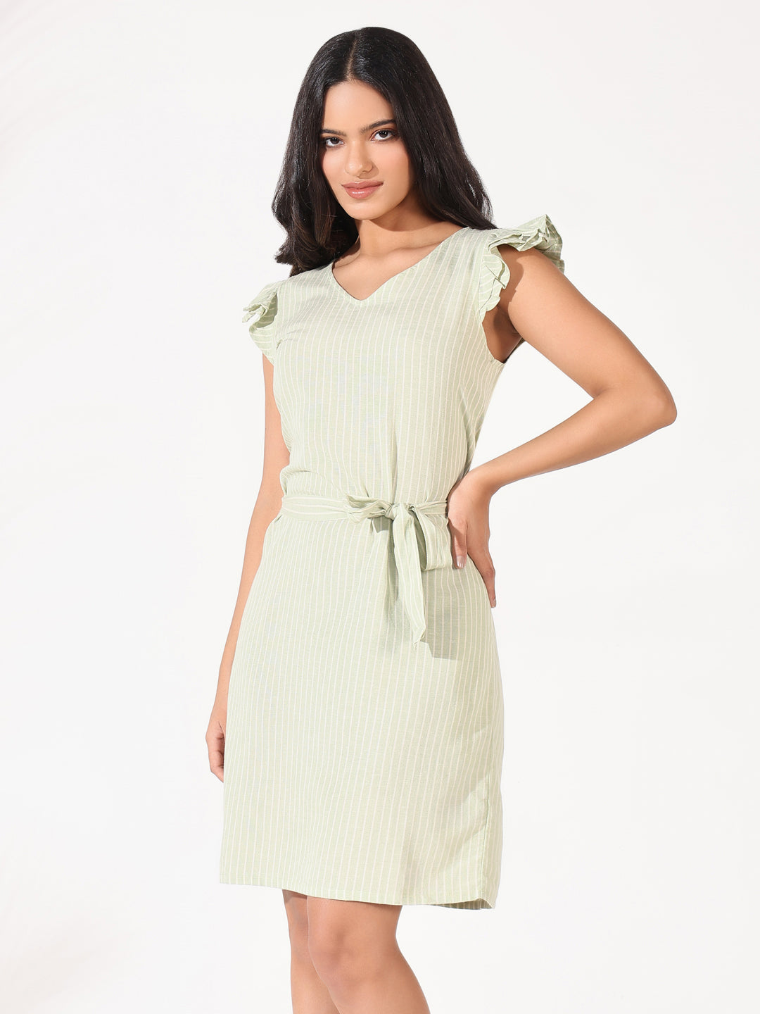 Green Cotton Striped Bodycon Dress