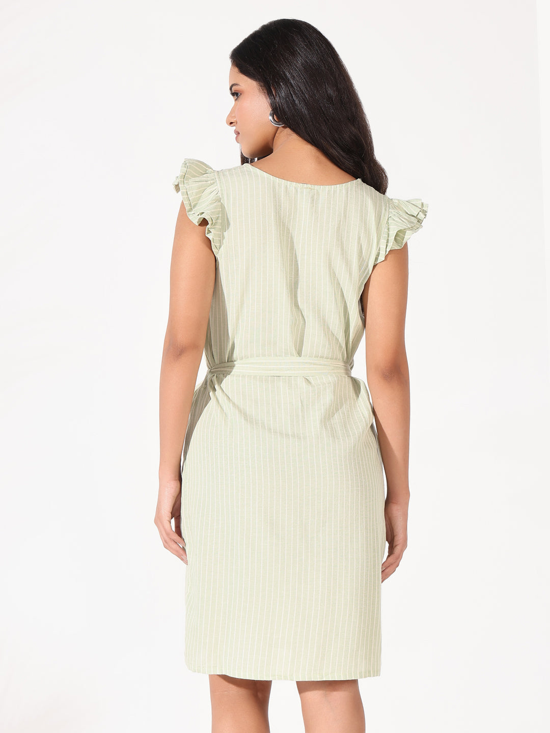 Green Cotton Striped Bodycon Dress