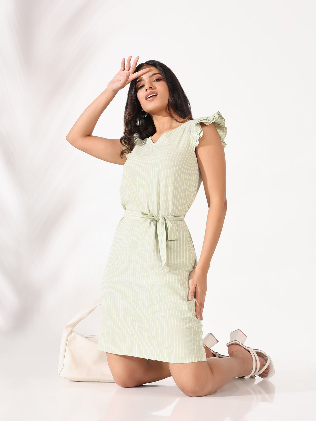 Green Cotton Striped Bodycon Dress