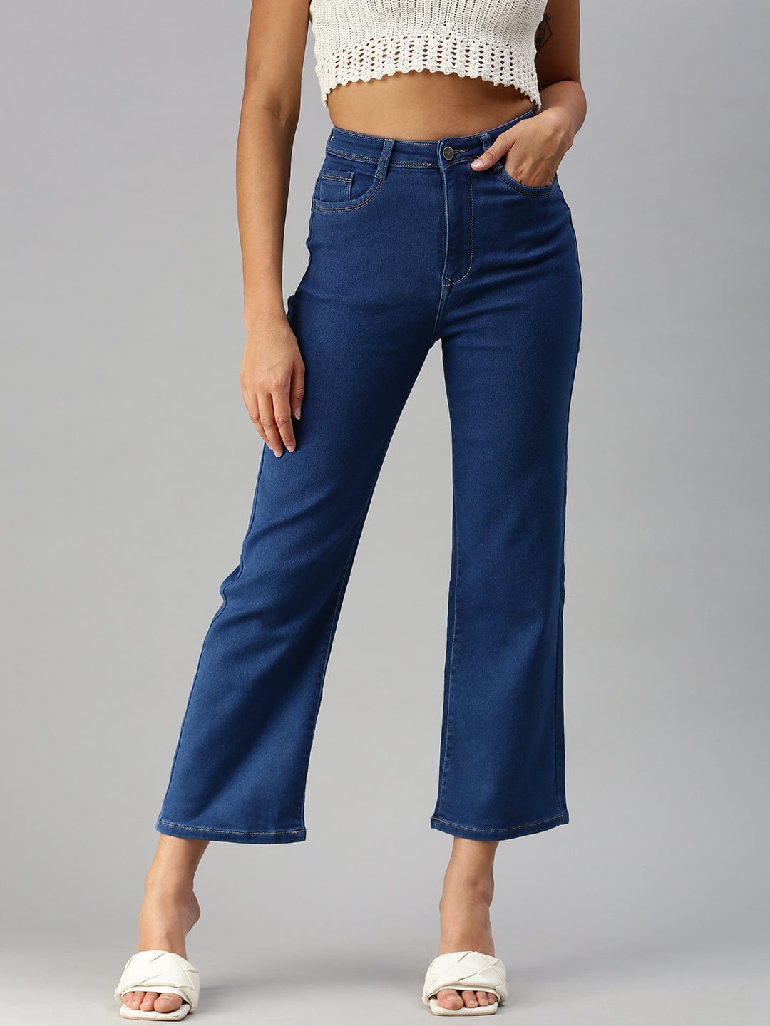 Blue Wide Leg High-Rise Stretchable Jeans