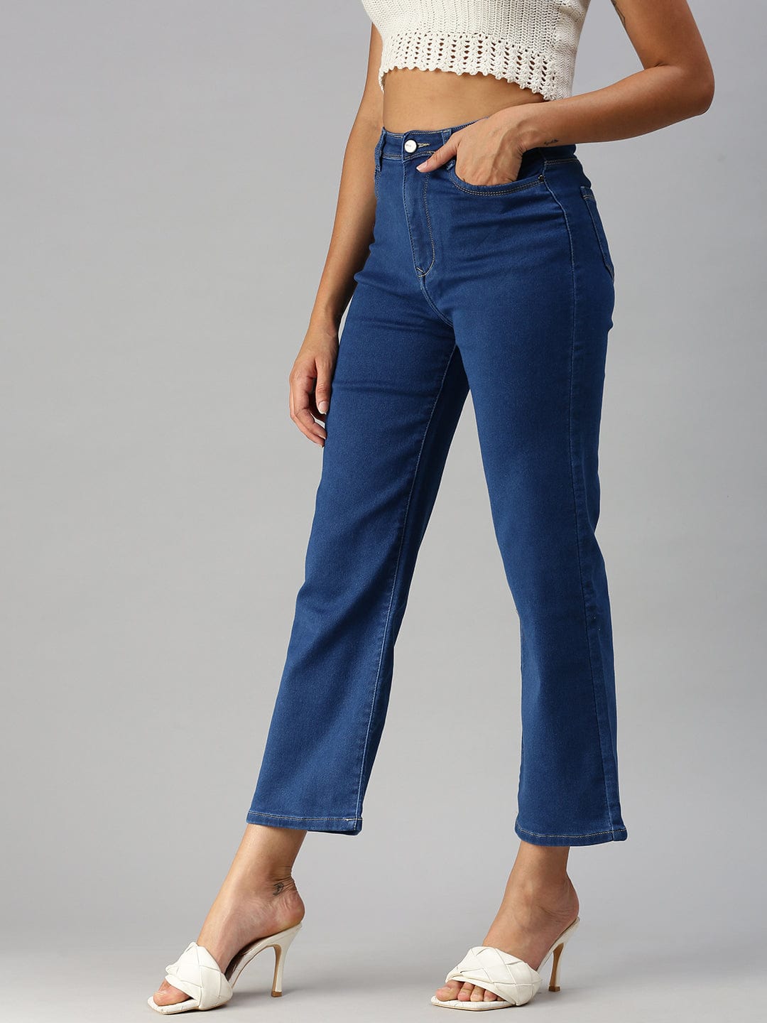 Blue Wide Leg High-Rise Stretchable Jeans