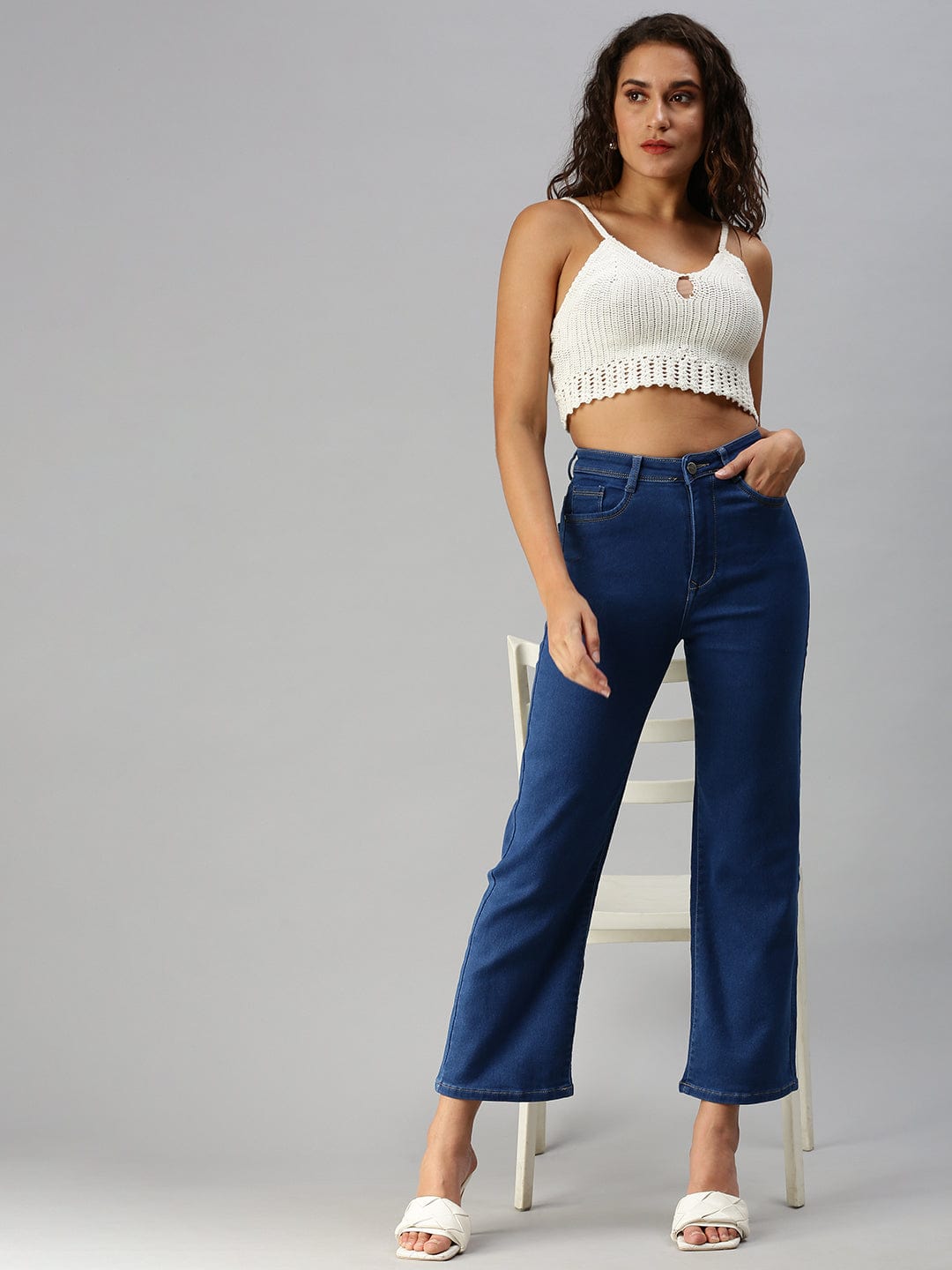 Blue Wide Leg High-Rise Stretchable Jeans
